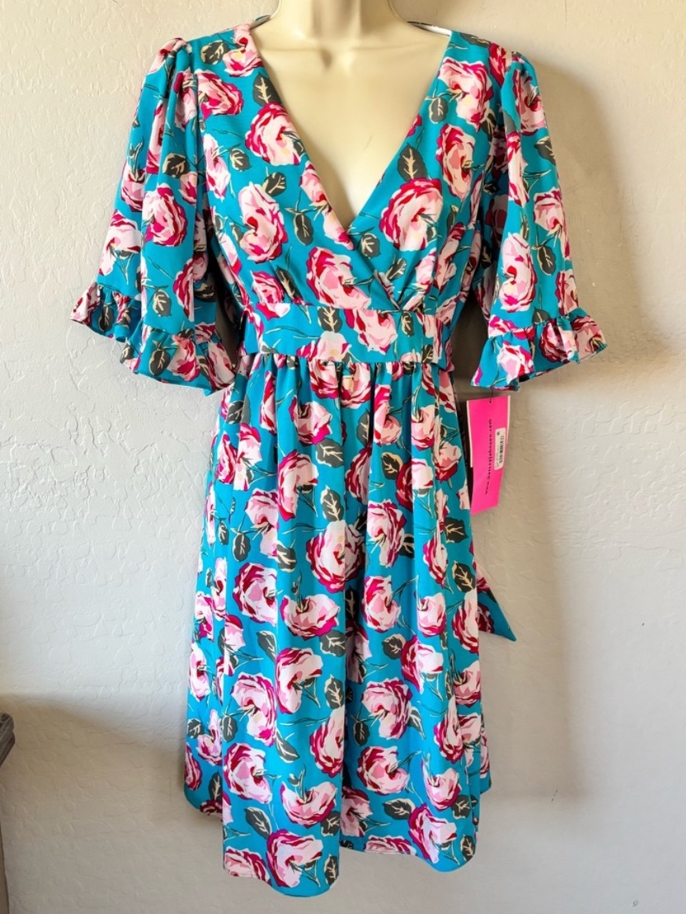 Betsey Johnson NWT Blue Floral V‑Neck Babydoll Dress
